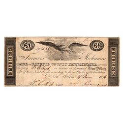 1816 $3 Bank of Fayette County Pennsylvania Obsolete Bank Note