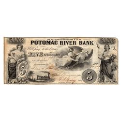 1854 $5 Potomac River Bank Obsolete Note