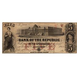 1855 $5 The Bank of the Republic Obsolete Bank Note