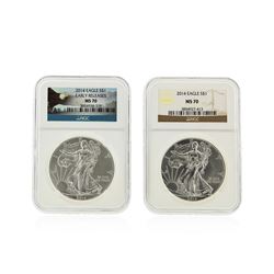 Set of (2) 2014 $1 American Silver Eagle Early Release NGC MS70