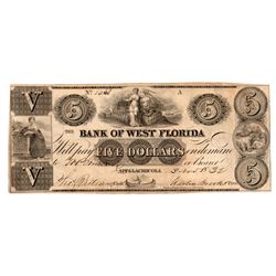 1832 $5 The Bank of West Florida Obsolete Note