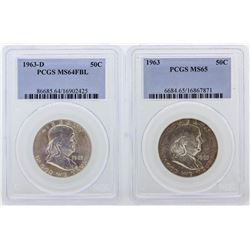 Set of 1963 & 1963-D Franklin Half Dollar PCGS Graded Coins