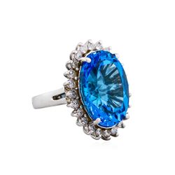 14KT White Gold 15.00ct Blue Topaz and Diamond Ring
