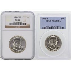 Set of 1958 & 1958-D Franklin Half Dollar Graded Coins