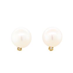 14KT Yellow Gold Pearl and Diamond Earrings