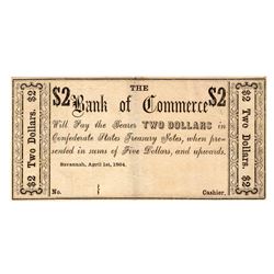 1864 $2 Bank of Commerce Confederate Currency Note
