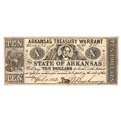 1862 $10 Arkansas Treasury Warrant Obsolete Note