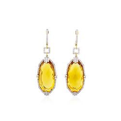 14KT Yellow Gold 37.46ctw Citrine and Diamond Dangle Earrings