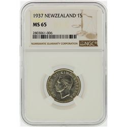 1937 New Zealand 1S Coin NGC Graded MS65