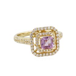 14KT Yellow Gold 0.67ct Amethyst and Diamond Ring