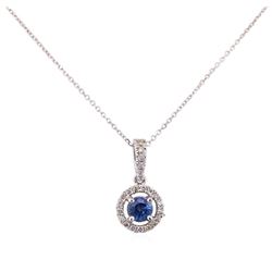 14KT White Gold 0.64ct Blue Sapphire and Diamond Necklace
