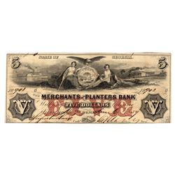 1859 $5 The Merchants and Planters Bank Obsolete Note