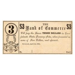 1864 $3 The Bank of Commerce Savannah, Georgia Note