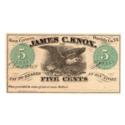 December 1, 1862 5 Cents Knox Corners Coupon Note