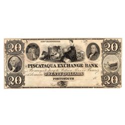 1800's $20 Piscataqua Exchange Bank Obsolete Note