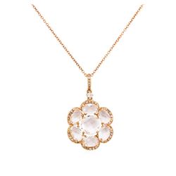 14KT Rose Gold 3.80ctw Topaz and Diamond Flower Pendant