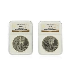 2 Coin Set 1997-1998 Silver Eagle Coins NGC Graded MS69