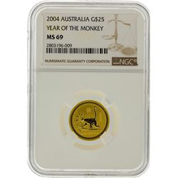 2004 $25 Australian Gold Coin Year of the Monkey NGC Graded MS69