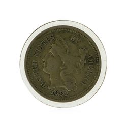 1881 Three Cent Nickel Piece Coin