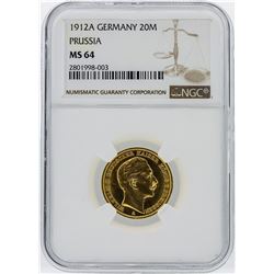 1912A Germany 20 Mark Prussia Gold Coin NGC Graded MS64