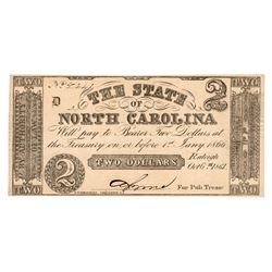 1861 $2 The State of North Carolina Confederate Currency Note