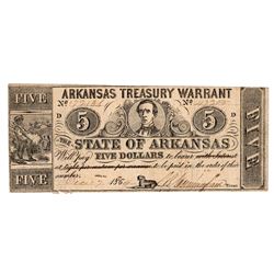 1864 $5 Arkansas Treasury Warrant Obsolete Note