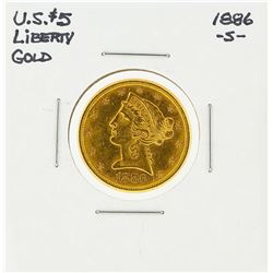 1886-S $5 Liberty Head Half Eagle Gold Coin
