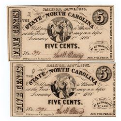 Set of (2) 1863 Five Cents State of North Carolina Obsolete Notes