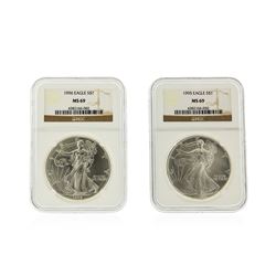2 Coin Set 1995-1996 Silver Eagle Coins NGC Graded MS69