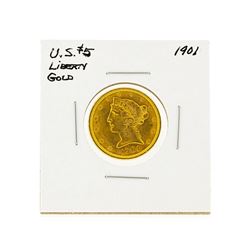 1901 $5 Liberty Head Half Eagle Gold Coin