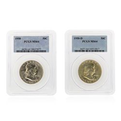 Set of 1950 & 1950-D Franklin Half Dollar Coins PCGS MS64