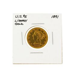1891 $5 Liberty Head Half Eagle Gold Coin