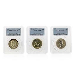 Set of (3) 1951-D-S Franklin Half Dollar Coins PCGS MS64