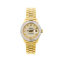 Ladies 18KT Yellow Gold Rolex President Watch with Diamond Bezel & Dial