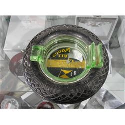 1930's Uranium Glass Tire Advertising Ashtray