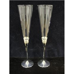 New w/Box Pair Vera Wang Crystal & Silverplate Champagne Flutes