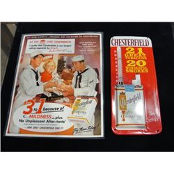 Vintage Chesterfield Cigarettes Metal Thermometer & Ad