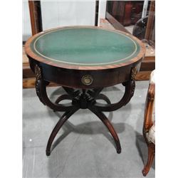 Leather Top Walnut Drum Table