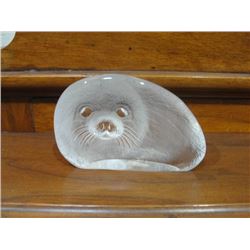 Signed Mats Jonasson Crystal Seal Paperweight