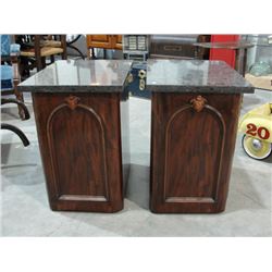 Pair 1940's End Tables w/Granite Tops