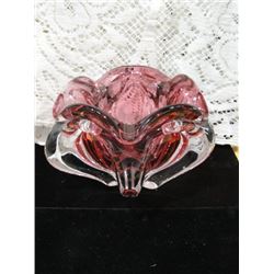 Vintage Mid Century Modern Cranberry Chalet Art Glass Unsigned