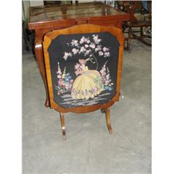 Walnut Needlepoint Tilt-Top Table