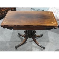 Lovely Walnut Flip Top Games Table w/Inlaid Brass on Skirt & Legs