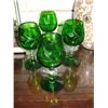 Image 1 : Set of 4 Emerald Etched, Blown Glass Wine Glasses