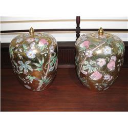 Pair Handpainted Ginger Pots