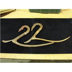 Pair Antique Carved Oriental Tribal Rice Cutters