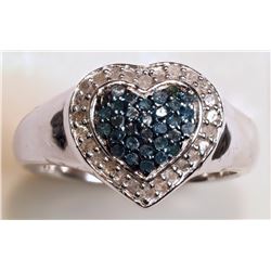 #1-STERLING SILVER BLUE AND WHITE DIAMOND W/ COA