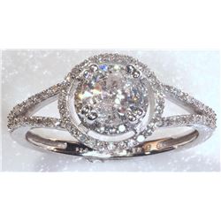 #50-14K WHITE GOLD DIAMOND HALO RING W/ COA