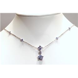 #7-10K WHITE GOLD TANZANITE FLORAL NECKLACE W/ COA