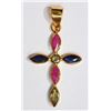 Image 1 : #8-18K YELLOW GOLD SAPPHIRE CROSS PENDANT W/ COA